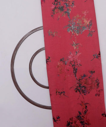 salmon pink and grey floral foil print modal chanderi fabric b124 5705